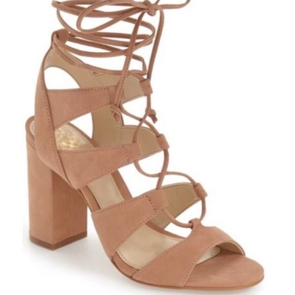 Vince Camuto winola nude lace up block heels size 7.5 - Picture 1 of 10